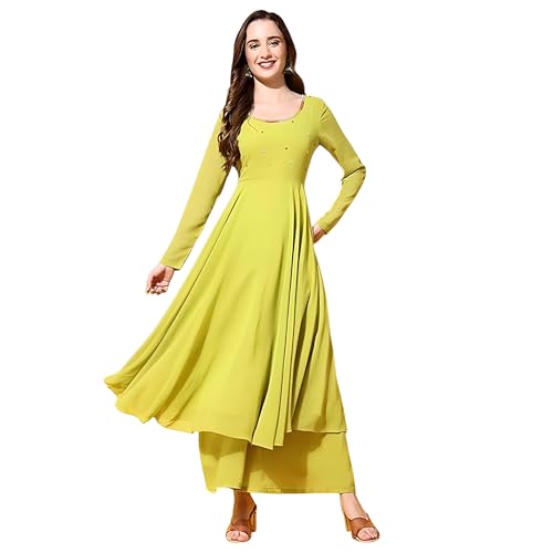 Image of PH POSHAKHUB Georgette Regular Fit Hand Embroidery Anarkali Kurta Set for Women, Yoke Anarkali Kurta for Woman, Ankle Length Anarkali Suit for Women, Full Sleeve Kurti, Dress for Woman