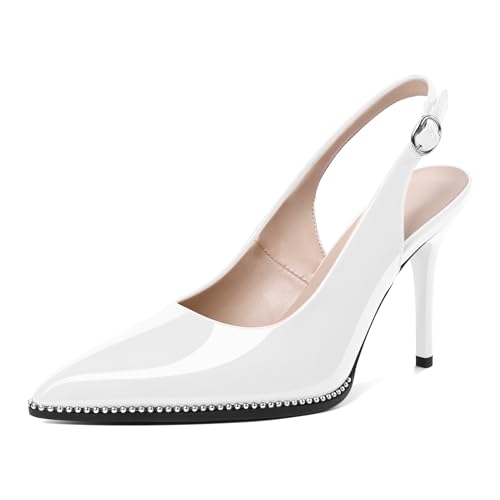 Image of SAMMITOP Women Slingback Heels Stilettos Closed Pointed Toe High Heel Silver Beaded Pumps Comfortable 3.5 Inch High Heels for Women Dressy Shoes