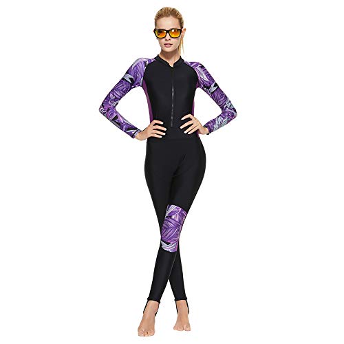 Full Body Scuba Rash Guard Dive Skin Uv Swimwear Sport Skins For Men Women, Long Sleeve One Piece Front Zipper Diving Wetsuit For Surfing Swimming Snorkeling Canoeing (Women’s Purple, L) #TOP3