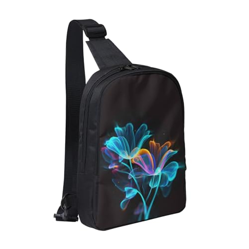 Neon Flowers Printed Chest Bag Dual Pocket Diagonally Chest Messenger Bag