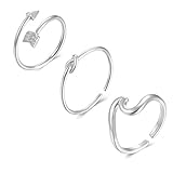 Long tiantian Rings for Teen Girls Silver Adjustable Simple Arrow Knot Vsco Wave Rings Set for Women...