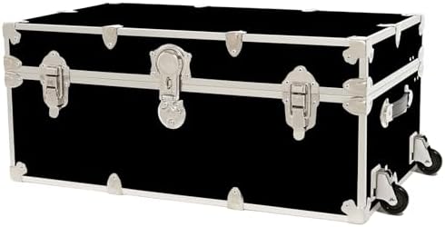 AONELAS Rhino Trunk & Case Large Armor Trunk with Removable Wheels, Summer Camp, College, Storage 32"x18"x14" (Black)