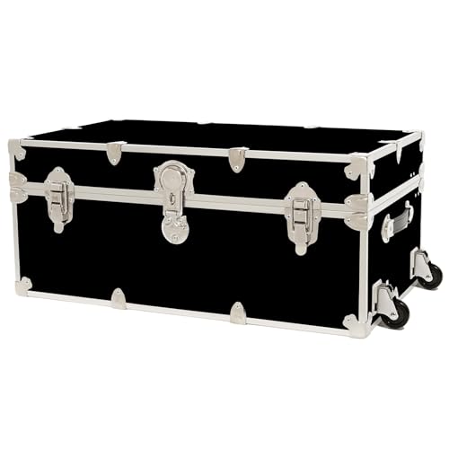 AONELAS Rhino Trunk & Case Large Armor Trunk with Removable Wheels, Summer Camp, College, Storage 32"x18"x14" (Black)