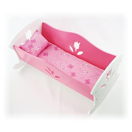 Matty's Toy Stop 18 Inch Doll Furniture Wooden Doll Rocking Cradle (Crib) with Pink Pillow & Cushion - (18" Pink/White Floral) Fits American Girl Dolls