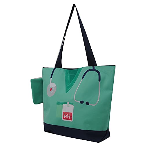 Image of NGIL Medium Top Zipper Closure Canvas Tote Bag with Attached Matching Coin Purse For Moms and Nurses