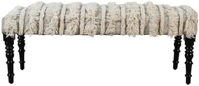 LR Home Anastasia Cream Tufted Upholstered Bench for Bedroom or Living Room | Striped Farmhouse Accent Bench for End of Bed or Entryway Seating | 47" L x 16" W x 18" H