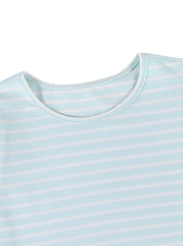 Image of Girls Striped Shirt Flutter Sleeve Top Crewneck Cute Summer T Shirts Casual Tees Blue Stripe 13-14 Years