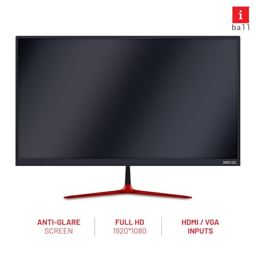 Image of iball Bird i22 LED Monitor with (21.45 inch) Widescreen, Frameless Ultra Slim Design, 1920 x 1080 Pixels, HDMI /VGA Inputs, A+ Grade Panel, Metal Stand, Wall Mountable, 3 Year Warranty.