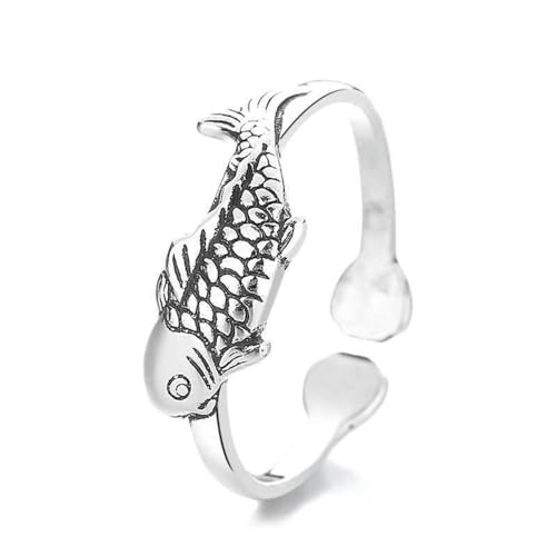 OIDIMS Cute Little Fish Fashion Ring Finger Band for Women Koi Carp Lucky Statement Adjustable Open Dainty Vintage Antique Promise Ring Wedding Bands Extendable Knuckle Middle Comfort Fit