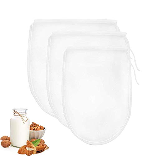 Ealicere 3 StückVerschiedene Größen Nussmilchbeutel, Passiertuch, Cheesecloth Feinmaschiges Filtertuch Für Einkauf,Lagerung von Obst, Gemüse, Brot.