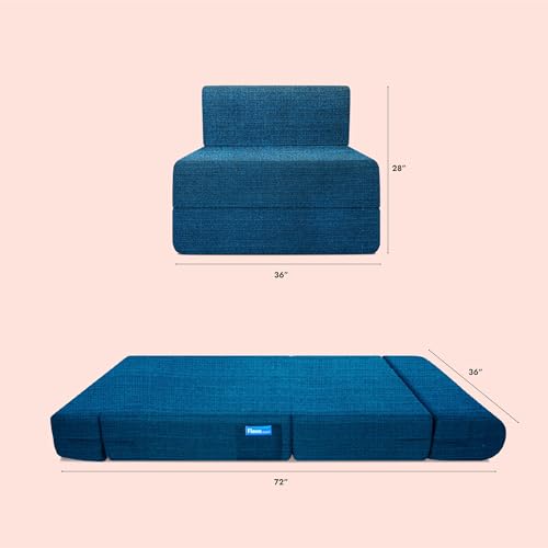 Image of Starlon 1 Seater Sofa Cum Bed Foldable 3-in-1 Sofa Bed with 1 Year Warranty, Washable Jute Fabric Cover & 1 Geometrical Pillows | Aqua Teal 3x6 Ft