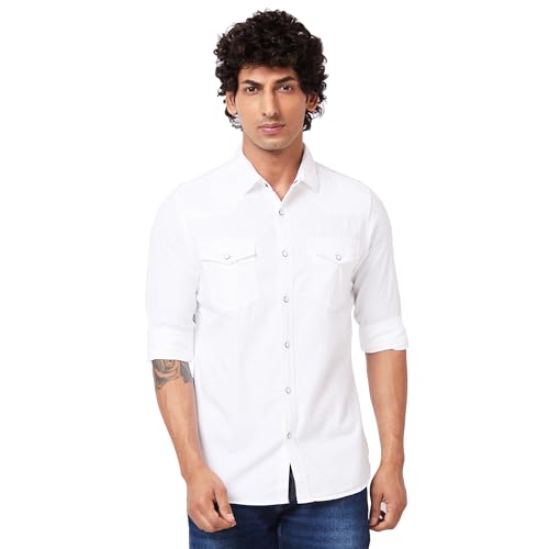 Image of Spykar Men's Slim Fit N /A Full Sleeve Solid Casual Shirts