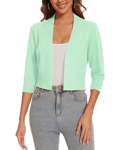 Image of Women 3 /4 Sleeve Cropped Cardigan Lightweight Casual Open Front Bolero Shrug Sweaters