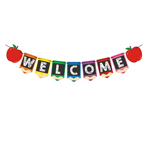 NUOBESTY Baby Decor Welcome Back School Decorations Banner, Back to School Sign Garland First Day of School Banner for School Bus Classroom Chalkboard Hanging Decorations Party Supplies Office Decor