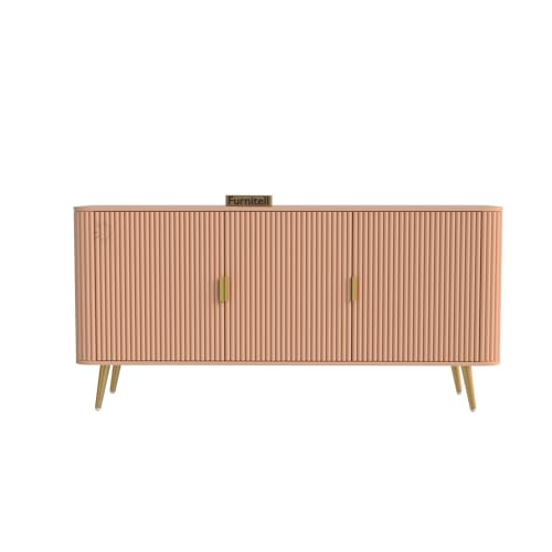 Image of Wooden Sideboard Cabinet for Living Room | Side Board Crockery Cabinet with 3 Doors Storage for Dining, Drawing and Home Office | HDMR Premium Wood & Iron, Taupe