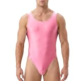 HIVTE Herren Glänzender Body Tiefer Rückenausschnitt Ärmellos U-Ausschnitt Hoher Beinausschnitt für Gymnastik Schwimmtraining Performance (Rosa)