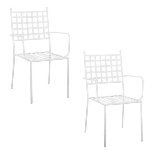 LOLAhome Pack 2 Silla de jardín Cartago Blanco | Estilo Hierro Forjado | Contract, Resistentes y Duraderas | Apilable y con Brazos | 56x61x90 cm | para Exterior, jardín, terraza | Cartago