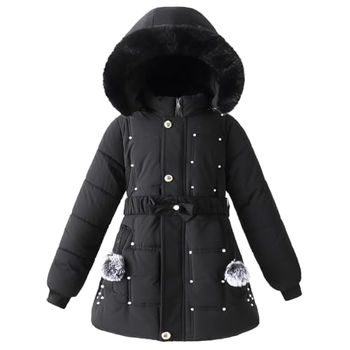 Girls Winter Dress Coats Faux Fur Hooded Fleece Jackets Waterproof Parka Outwear