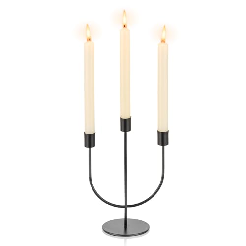 Romadedi Modern Candelabra Black Candle Holders - 3 Arm Wedding Candlestick Holder For Theme Party Table Centrepiece Decor Dining Room Birthday Holiday Christmas cover