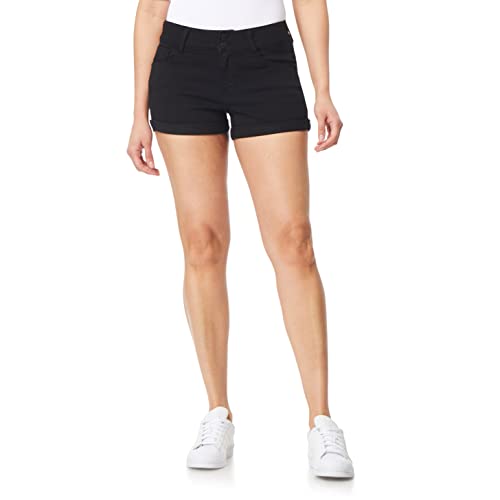 WallFlower Women's Ultra Denim Shorts Mid-Rise Insta Soft Juniors (Standard and Plus), Black, 18 Plus