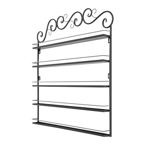 Image of 5-Tier Wall Mount Nail Polish Rack, Black Metal Storage for 100-120 Bottles | Protective Strips | Cosmetic & Essential Oil Storage Shelf Display Organizer | For Home Salon, Spa Shops & Vanity