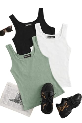 Image of Women's 1x1 Rib Cotton Stretch Tank Top Sleeveless Basic Vest Pack of 3