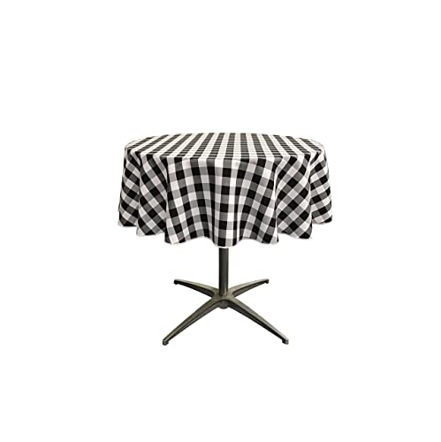 LA Linen Poly Checkered Round Tablecloth, 58-Inch, Black/White