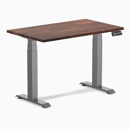 Image of Desky Small Electric Standing Desk, 40 x 24 inches Rubberwood Height Adjustable Sit Stand Desk with Dual Motor and Memory Presets, Compact Home Office Workstation - Red Walnut Wood Top