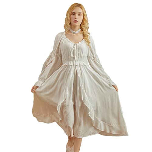 Chemises De Nuit pour Femmes Chemise De Nuit Victorienne À Manches Longues en Coton Style Palace Retro Sweet Princess Loose Home Service (Color : White, Size : XXL) Cover