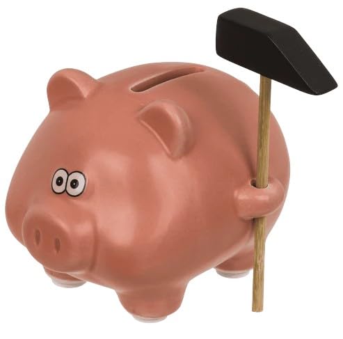 Tirelire cochon souriant avec marteau, céramique, 11 x 9 cm, originale
