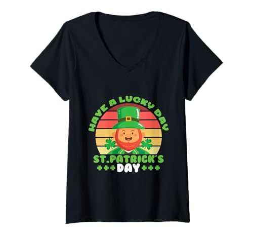 Donna St Paddy's Irish Outfit Have a Lucky Day San Patrizio Maglietta con Collo a V
