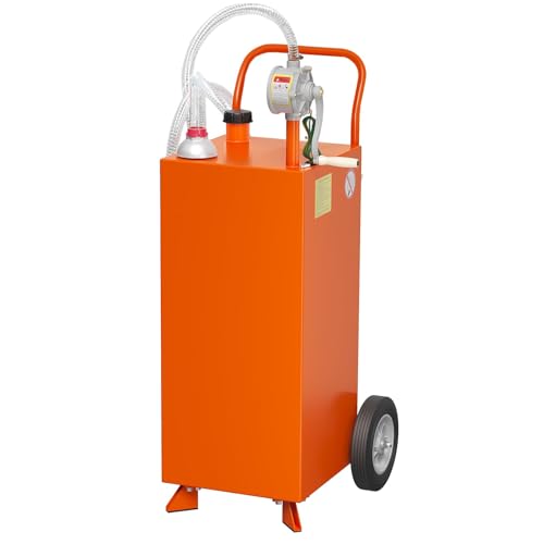 IHEX 30 Gallon Fuel Gas Caddy with Wheels & Manual Transfer Pump, Transfer Storage Tank [9.8ft Hose], Gasoline Diesel Fuel Container for Cars, Lawn Mowers, ATVs, Boats, Orange