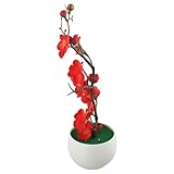 ZYWUOY Planta artificial de ciruelo en maceta, sin mantenimiento, adecuada para cualquier espacio (rojo)