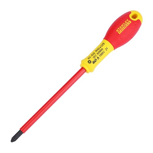 STANLEY 0 65 416 Gamme FATMAX Tournevis Isolé Ph2 125 Mm Fabriqués En France Lame En Acier Revêtement Polyamide Anticorrosion Poignée Soft Grip Liaison Quasi Incassable