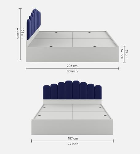 Image of Castle King Size Box Bed, Engineered Wood, Navy Blue Finish | Sturdy & Stylish | Knock-Down Delivery | 36 Months Warranty