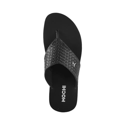 Image of Mochi Men's Black Synthetic Thong Flip Flops with Textured Woven Strap & PU Sole (UK 6 / EU 40)