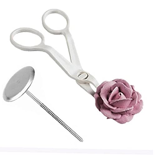 Froiny 2pcs Compact Cake Decorating Tools: Piping Flower Scissors & Cake Flower Nail Set - Silver Stainless Steel & Plastic - Ideal for Fondant, Sugar Paste, Petal Paste & DIY Cooking