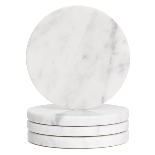 Set of 4 White Drink Coasters 4-Inch Exquisite Marble Stone Coasters Natural Stone Design Perfect for housewarmings Anniversaries and Office Decor While Helping Protect countertops