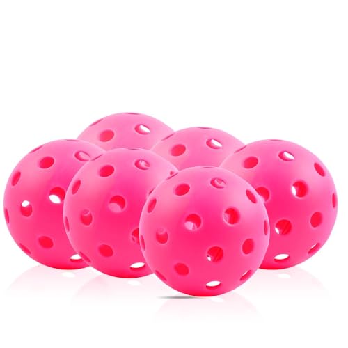 Fizzazzle Outdoor Pickleball Balls - 40 Holes, 6 Pack USAPA Standard Pink Balls - High Bounce True Flight & Durable