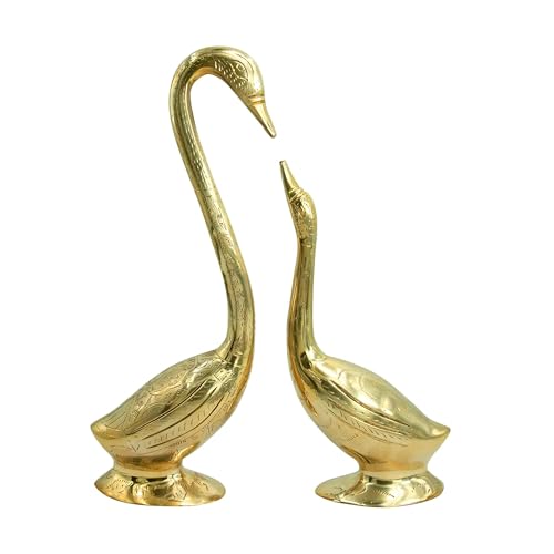 Image of Brass Swan Pair Statue | Hanso ke Jode | Vastu Shastra & Feng Shui Remedies | Home Decor | Showpiece | Vastu Remedy | Weight - 1100gm Approx