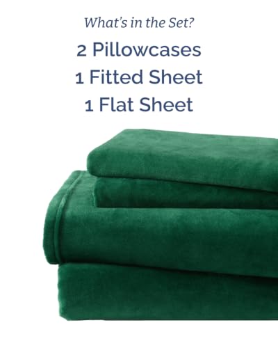 Image of Fleece Sheets Cal King Size Set - 4-Piece Flannel Sheet Set - Forest Green