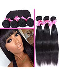 Perstar 8A Grade Brazilian Virgin Hair Straight Remy Hair 4 Bundles Remy Human Hair Weaves Natural Black (16 18 20 22, Natural Color)