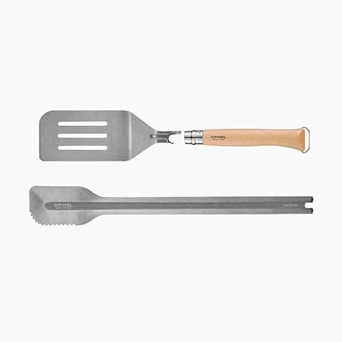 Opinel Barbecue/Grillset, bestehend aus XL- Zange, Klappmesser No 12 B samt Pfannenwenderaufsatz, aus rostfreiem Stahl und Buchenholz, 10000441