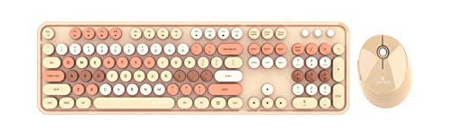 Image of Coconut Vintage Combo Retro Wireless Keyboard & Mouse 2.4G Mixed Color Keyboard Mouse Set with Round Punk 104 Keycaps (Brown)