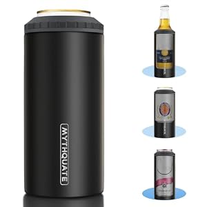 3 in 1 Slim Can Cooler for 12 OZ Skinny Can, Regular Can & Beer Bottle – Keep Cold for 6 Hours – Double Walled Insulated Stainless Steel Vacuum Beverage Can Insulator (Matte Black)