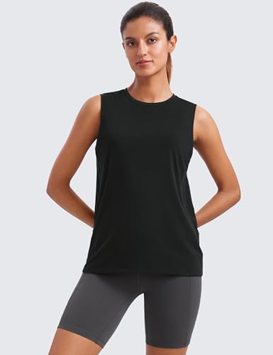 CRZ YOGA Pima Cotton High Neck Tank Basic Workout Sleeveless Tops for Women Soft Casual Athletic Yoga Shirts2
