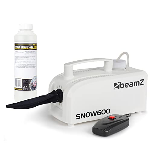 beamz Snow600 Artificial Snow Machine with 5L Concentrated Fluid Ideal Snow Machine for Party Events Creating Winter Atmosphere at Parties Weddings DJ and Large Venues