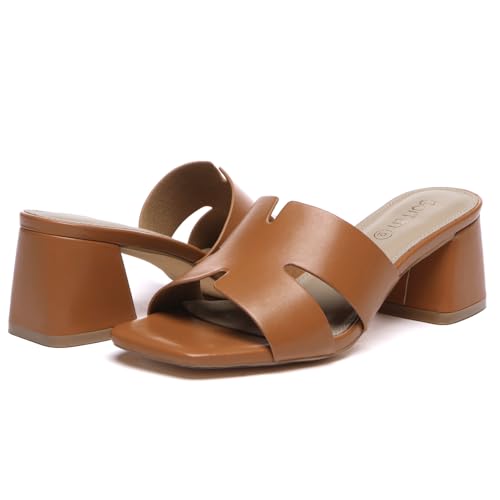 Women's Square Open Toe Sandals Low Block Chunky Heel Slip on Comfortable Casual Sandals for Daily Wear3