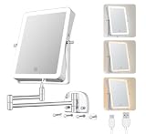 ANNWA Wiederaufladbar Kosmetikspiegel mit LED Beleuchtetung,1X/7X Spiegel Vergrößerung Wandmontage,Dimmbarer Rasierspiegel 3 Farben, Touchscreen, 360° Drehbar für Badezimmer und Hotel(NHZJ2313)