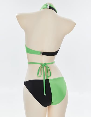 MEOWCOS Sexy Black and Green Buckle Decoration Two-Piece Swimsuit3